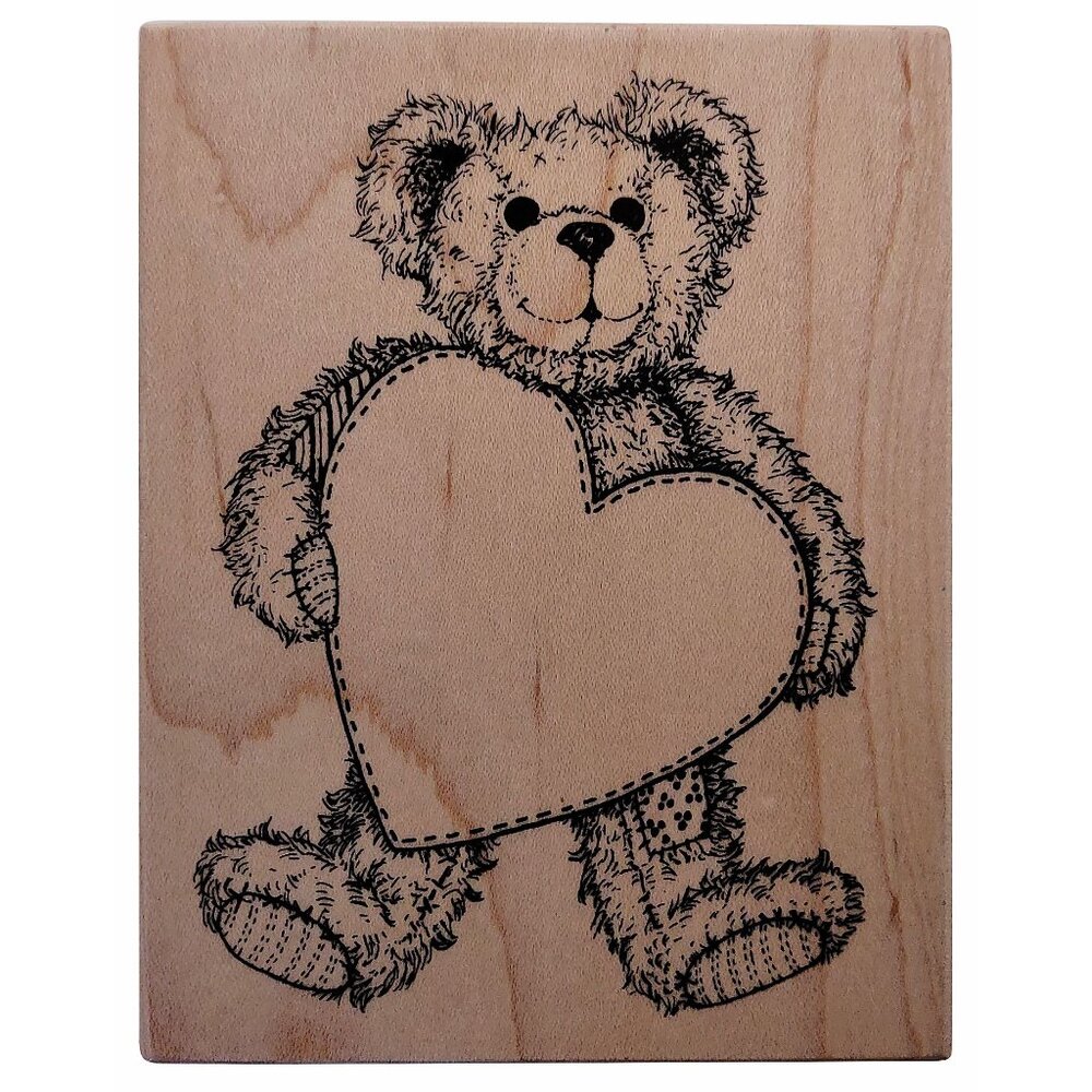 Teddy Bear Rubber Stamp By PSX K-1421 - Cute Bear With Heart Design - 1995 Vinta